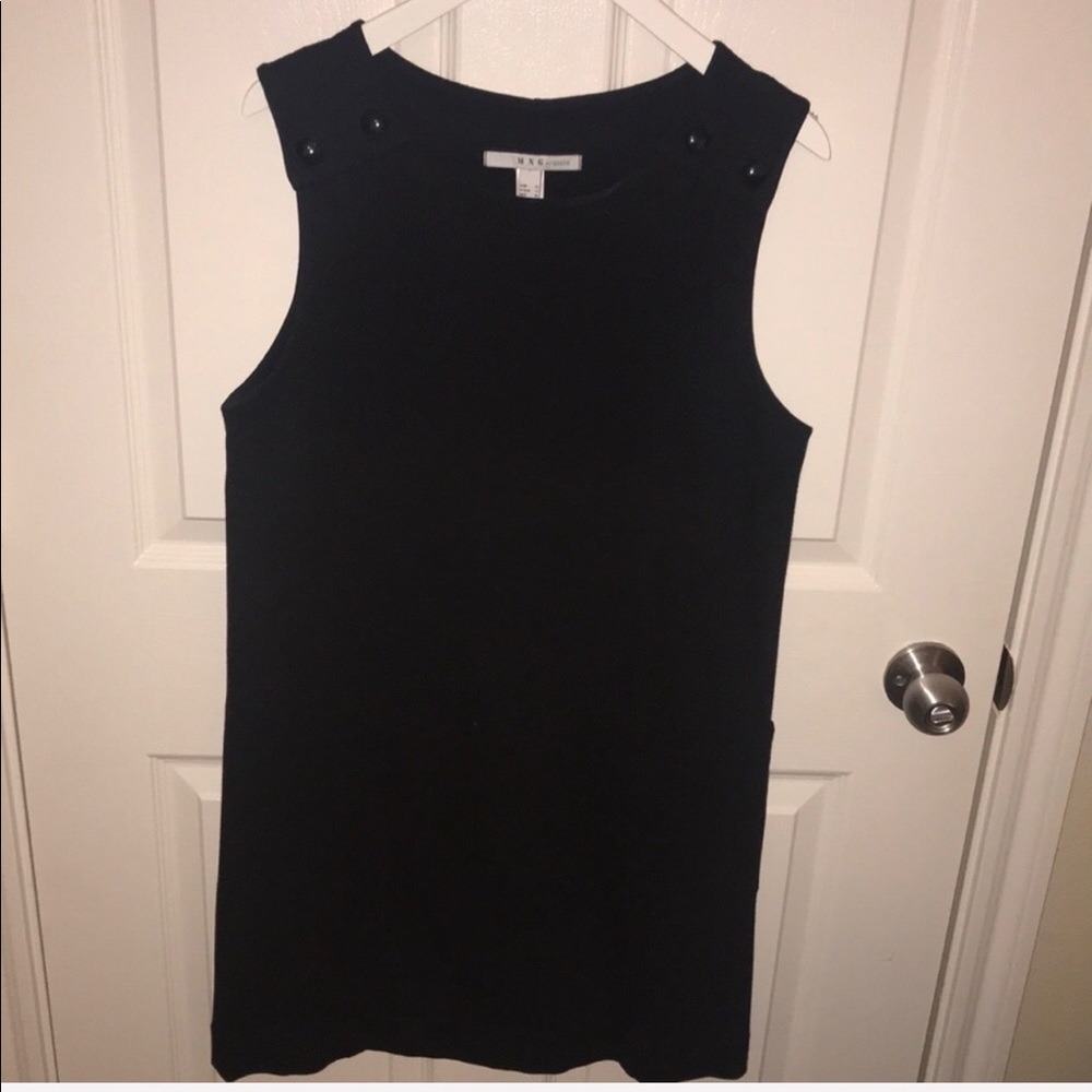 Super cute black straight dress.